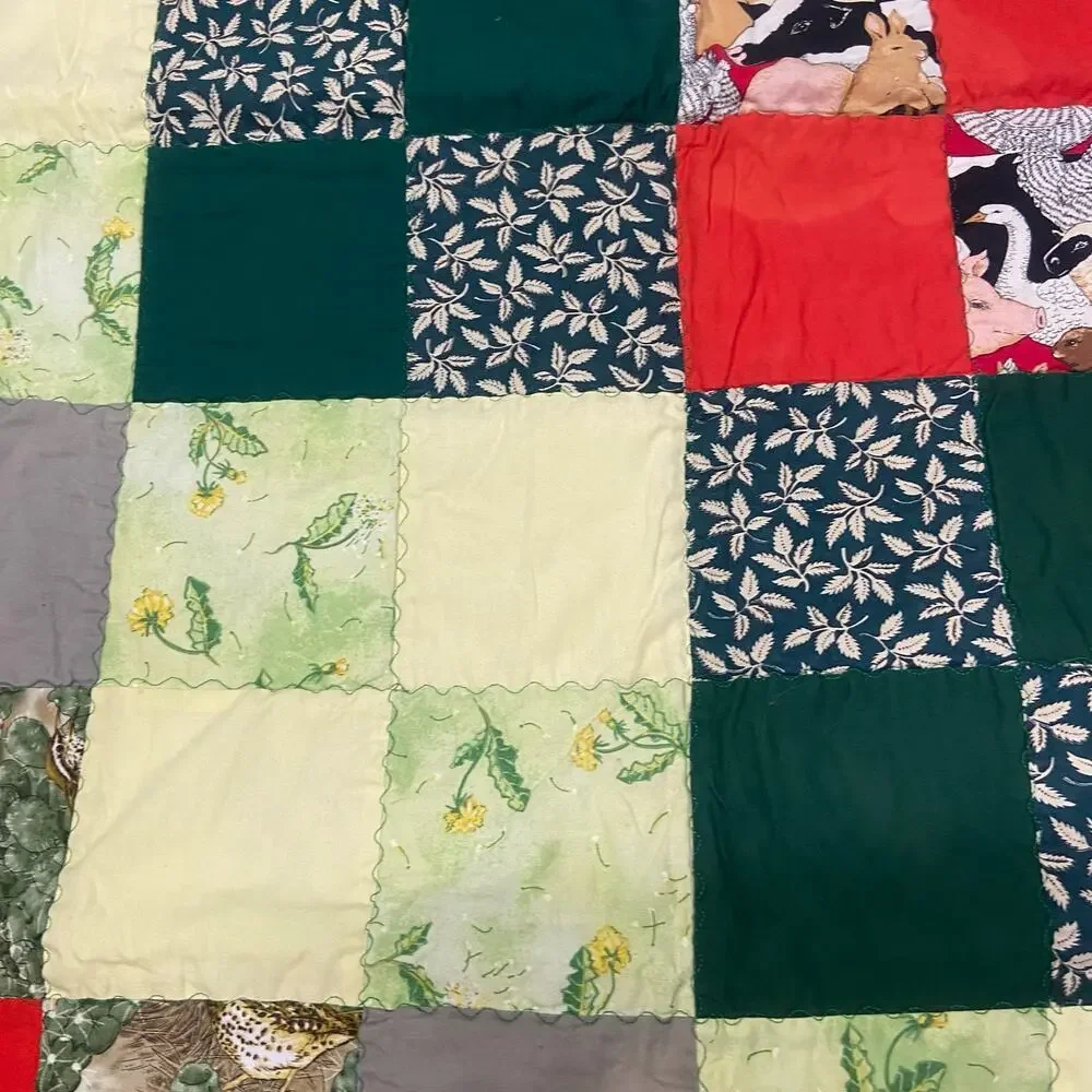 Baby Blanket Farm Animals Birds Green Border & Background Lap Blanket Handmade